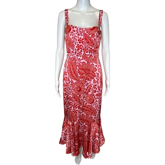 JCREW Collection Fitted Luster Crepe Flare-Hem Dress Coral Floral Print 2 - Picture 2 of 8
